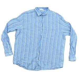 Sartoria Saracena Blue Linen Shirt 3XL Long Sleeve Made in Italy US Size 2XL